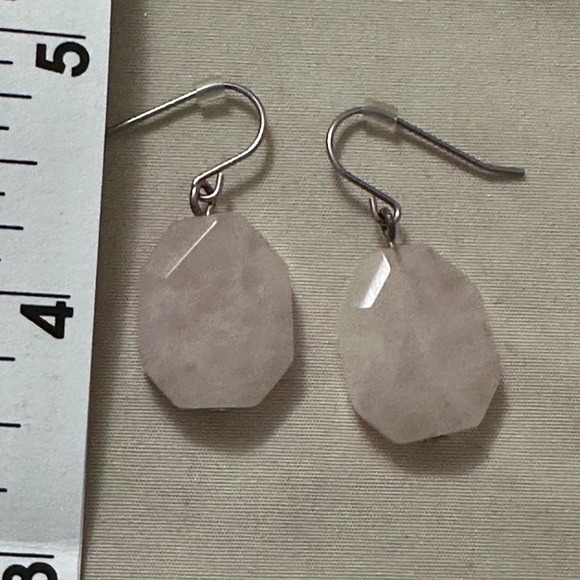 Stainless steel hook earrings with large drop oval Rose quartz Stone - Picture 3 of 3